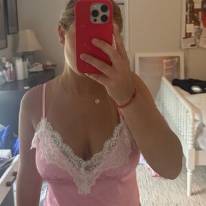 Pink Lace Trim Cami Top